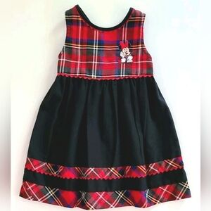 ❤️~Vintage~RARE!! 80s/90s Disney Minnie Mouse Tartan Plaid Dress 3T Christmas